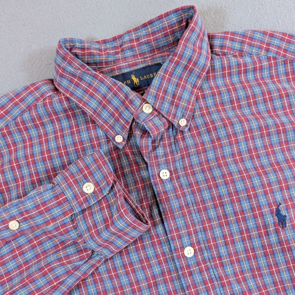 Ralph Lauren‎ Button Down Shirt Mens Large Classic Fit Plaid Long Sleeve Casual